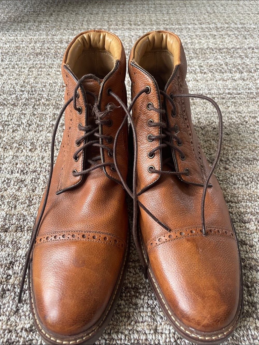 Florsheim Cognac Brown Leather Lace-Up Boots